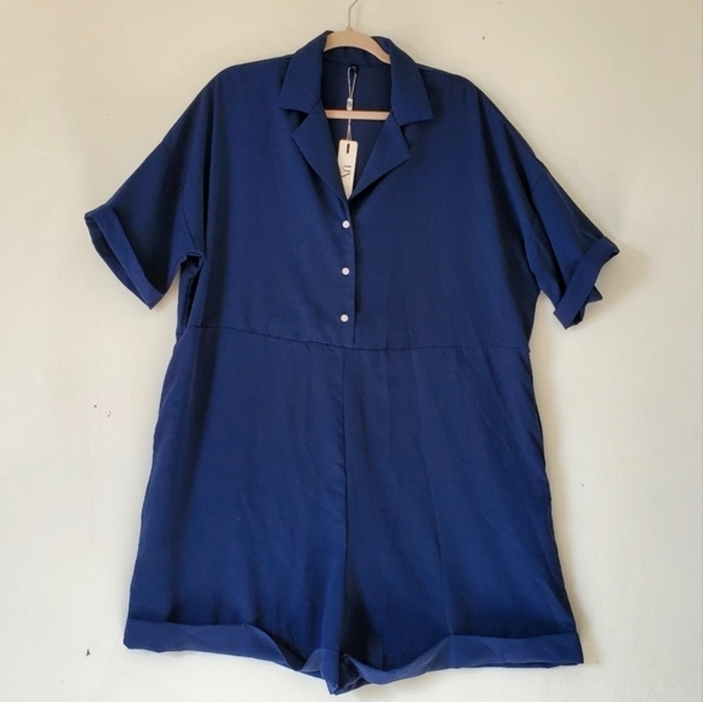 Ultranice Navy Pullover Romper Silky Pockets Size XL NWT